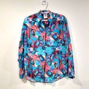 Retro 80's Abstract/Geometric 100% Silk Blouse
